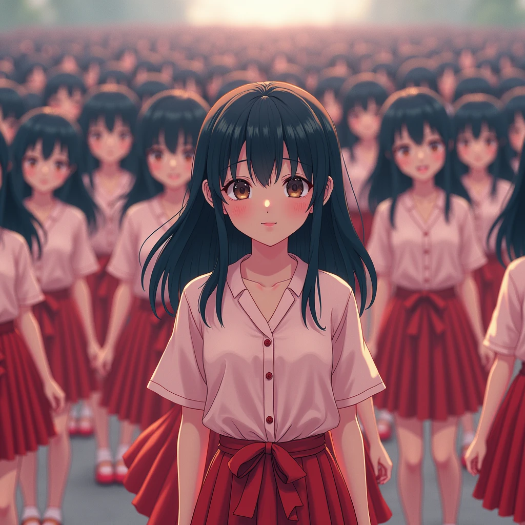 (Perfect Clone girls Photography Art), (16K, Highest quality, Ultra-high resolution, Unrealistic, A world of cloned girls multiplying, Real), (Japanese, Female college student, 20-year-old), (((((Small face, (((((Thick black hair, Semi-long hair)))))))))), ((Beautiful detailed girls, Accurate body structure, Very detailed body, ((((Big Breasts, J-Cup))), Emphasis on the fullness of a large chest))), (((Pale pink shirt, Red Skirt))), ((「Enako」Looks like, Cute Smile, A gentle gaze)), (((((Happy laughter))))), (((((Very detailed, 1girl-cloning))))), (((100girls), (6+girls), multiple girls))), (((A very perfect depiction of a doppelganger))), (((Very detailed, Perfectly the same girl, The exact same smile, Perfect same hair, Perfect same clothes, Perfect same J-cup))), (((((clone girls only))))), ((10,000girls)), ((1,000,000girls)), ((1,000,000,000girls)), (greeting, hug, Chest to Chest, hug, Cuddly love), ((Pleasant conversation, Happy conversation, Staring at each other, spoil, Look next door, face to face, Daily conversation, Fun love story)), ((1,000,000,000,000,000,000girls)), ((1,000,000,000,000,000,000,000,000,000girls)), ((The sight of the ultimate super-crowded, Abnormal extreme crowding, Very extremely crowded)), (Soft Light, super wide view, (((((Extremely detailed ultra-perspective depiction, height difference)))))), (((Subject depth extremely shallow)))