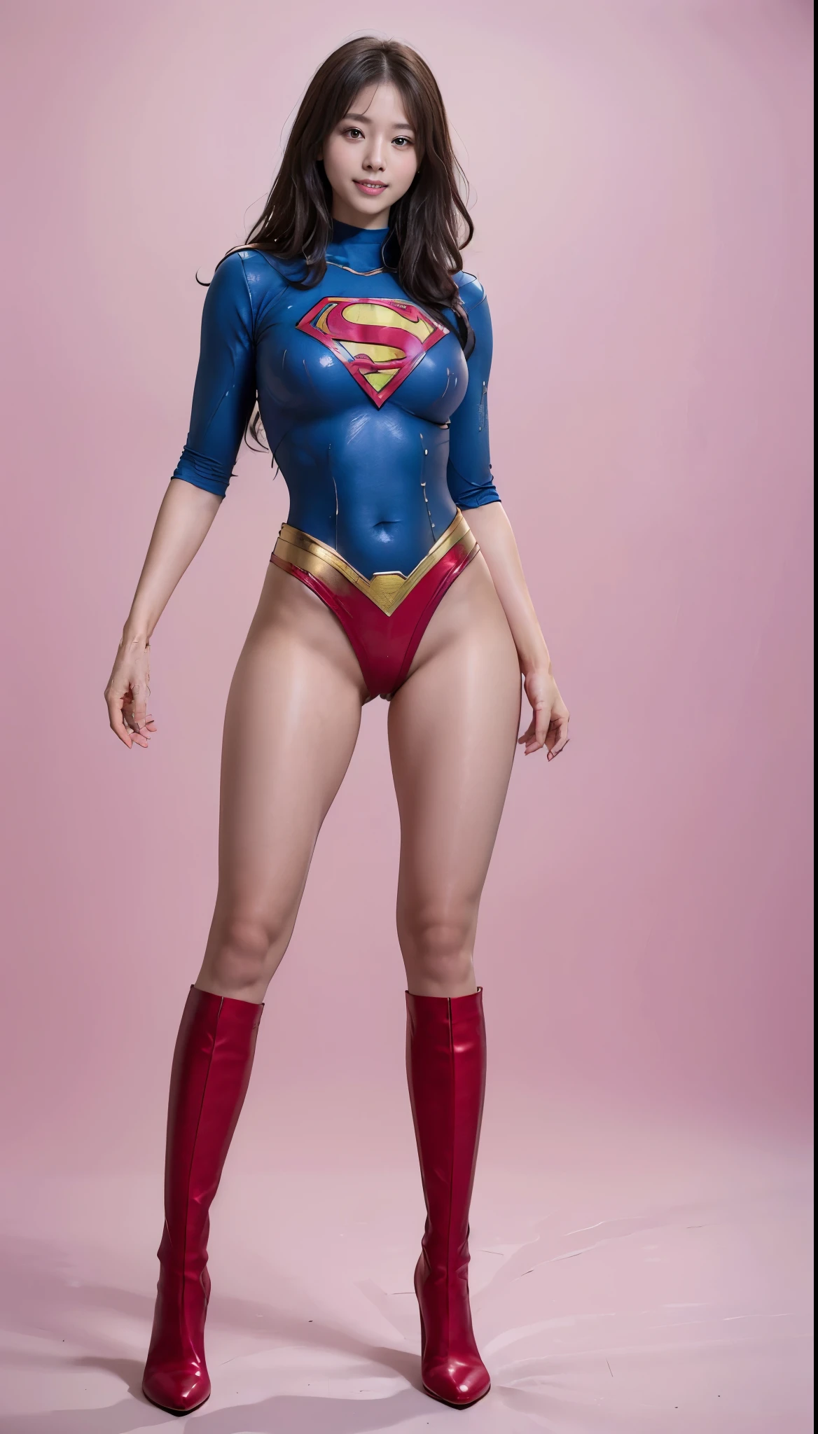 No background、(((Beautiful legs in black tights.)))、(((Legally express the beauty of your smile)))、((((Make the most of your original images)))、(((Supergirl Costume)))、(((Beautiful Hair)))、(((suffering)))、(((Please wear black tights....、Wear red boots)))、((Best image quality、8k))、((Highest quality、8k、masterpiece:1.3))、(((Preserve background )))、Sharp focus:1.2、Beautiful woman with perfect figure:1.4、Slim Abs:1.2、Wet body:1.5、Highly detailed face and skin texture、8k