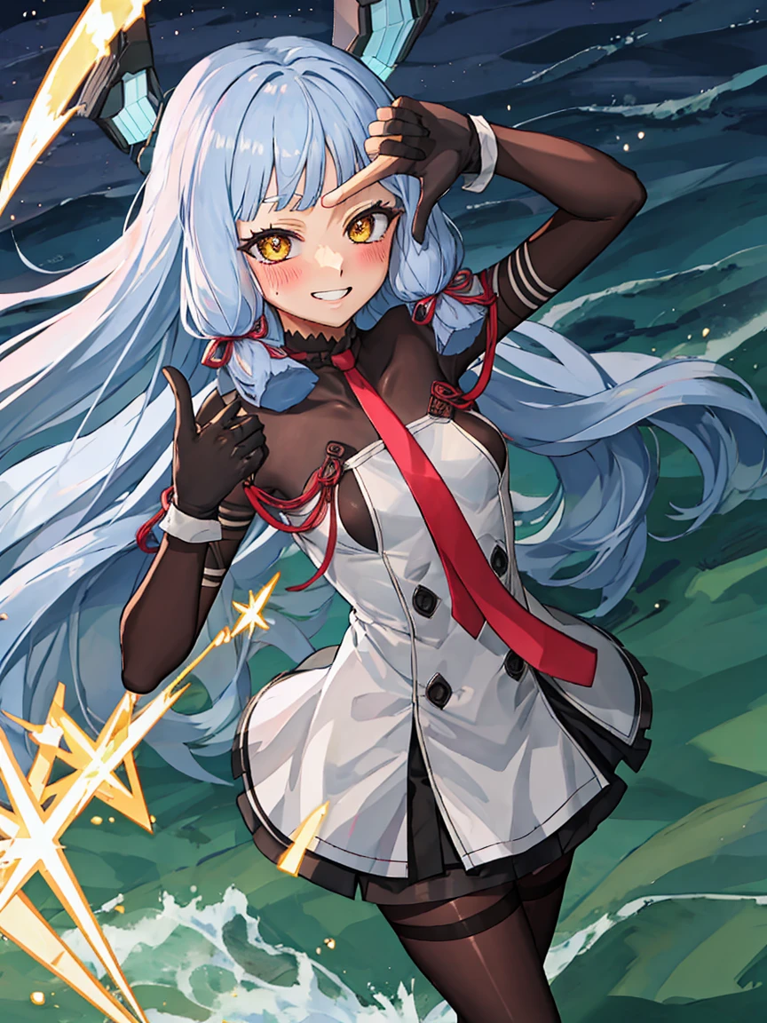 Portrait, official art, best masterpiece, best quality, best resolution, 8K, best detailed, perfect anatomy
BREAK
(bust up shot), finger frame, (Hair fluttering in the wind), facing to viewer,
BREAK
(smile), blush, happy, grin
BREAK
murakumo_kantaicollection, long_hair, hair_ribbon, ribbon, headgear, bangs, grey_hair, sidelocks, blunt_bangs, tress_ribbon, amber color, necktie, dress, gloves, sailor_dress, white_gloves, 1 gilr , solo, (small breasts:1.2)
BREAK
(night, midnight, darkness:1.3), (sea, on the sea, sky), dust, dust, light particles very fine and detailed 16KCG wallpapersrs