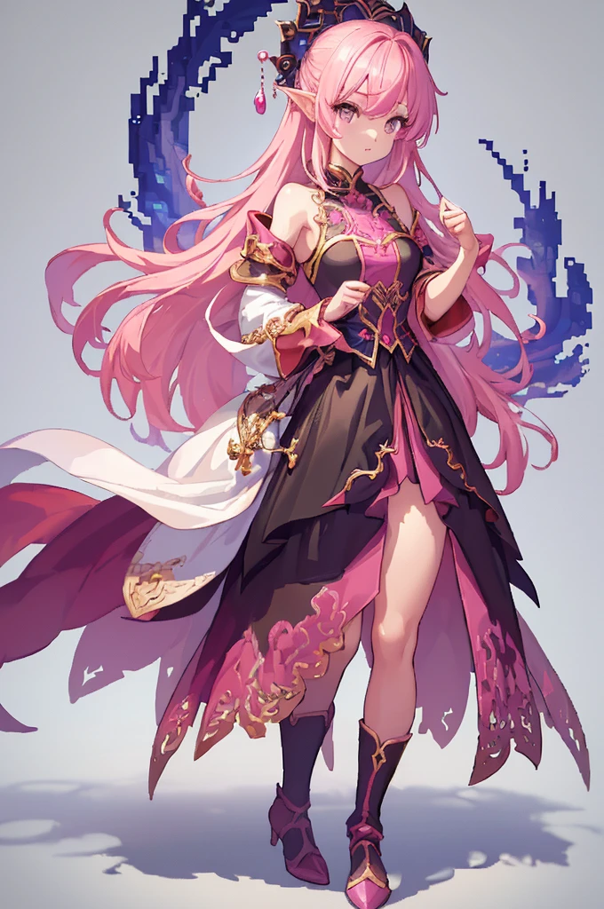masterpiece , best quality , pixel art , 1 girl , fantasy clothes , full body , white background , pink hair , god