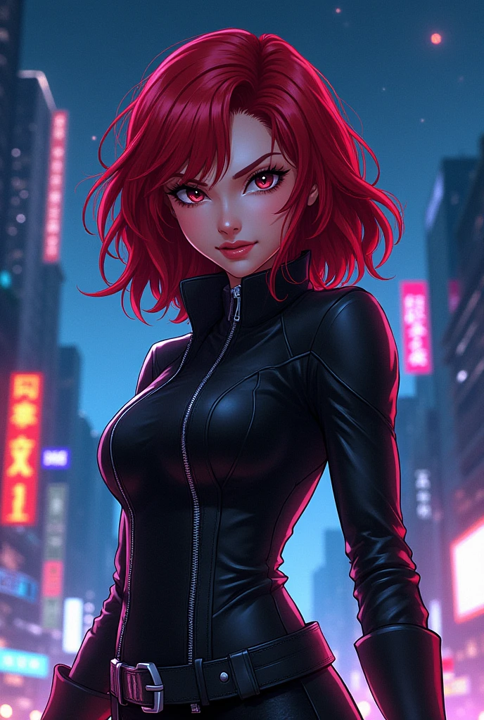From Marvel Anime Girl Black Widow Böse Cool Black Jacke Zip 