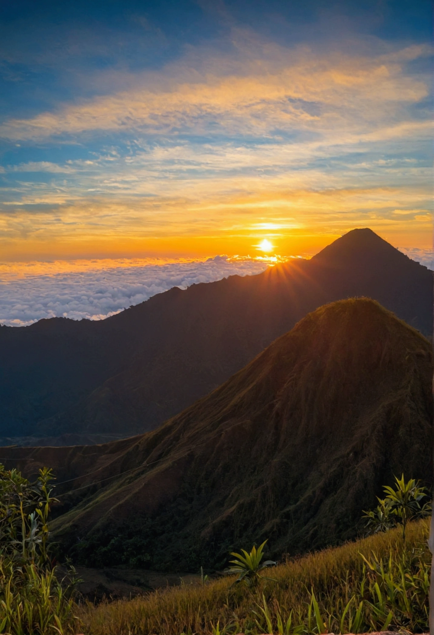 View of the sunrise over the mountains of Indonesia