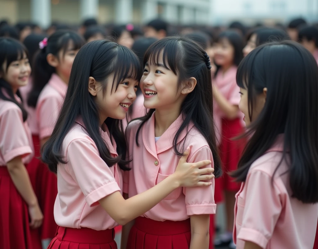 (Perfect Clone girls Photography Art), (16K, Highest quality, Ultra-high resolution, Unrealistic, A world of cloned girls multiplying, Real), (Japanese, high school girl, 16-year-old), (((((Small face, (((((Thick black hair, Semi-long hair)))))))))), ((Beautiful detailed girls, Accurate body structure, Very detailed body, (((((Big Breasts, H-Cup))))), ((Emphasis on the fullness of a large chest)), (((Pale pink shirt, Red Skirt))), ((Dark Eyes, Baby Face, Cute Smile, A gentle gaze)), (((((Happy laughter))))), (((((Very detailed, 1girl-1,000,000cloning))))), (((100girls), (6+girls), multiple girls))), (((A very perfect depiction of a doppelganger))), (((Very detailed, Perfectly the same girl, The exact same smile, Perfect same hair, Perfect same clothes, Perfect same H-cup))), (((((clone girls only))))), ((10,000girls)), ((1,000,000girls)), ((1,000,000,000girls)), (greeting, hug, Chest to Chest, hug, Cuddly love), ((Pleasant conversation, Happy conversation, Staring at each other, spoil, Look next door, face to face, Daily conversation, Fun love story)), ((1,000,000,000,000,000,000girls)), ((1,000,000,000,000,000,000,000,000,000girls)), ((The sight of the ultimate super-crowded, Abnormal extreme crowding, Very extremely crowded)), (Soft Light, super wide view, (((((Extremely detailed ultra-perspective depiction, height difference)))))), (((Subject depth extremely shallow))), Aperture-priority - F22