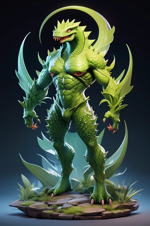 Create an image of an earth element crocodile monster., The body is transparent and can be seen through. The image is sharp and detailed., with beautiful colors.. With arms, leg, eyes, mouth, พื้นหลังสีlegว