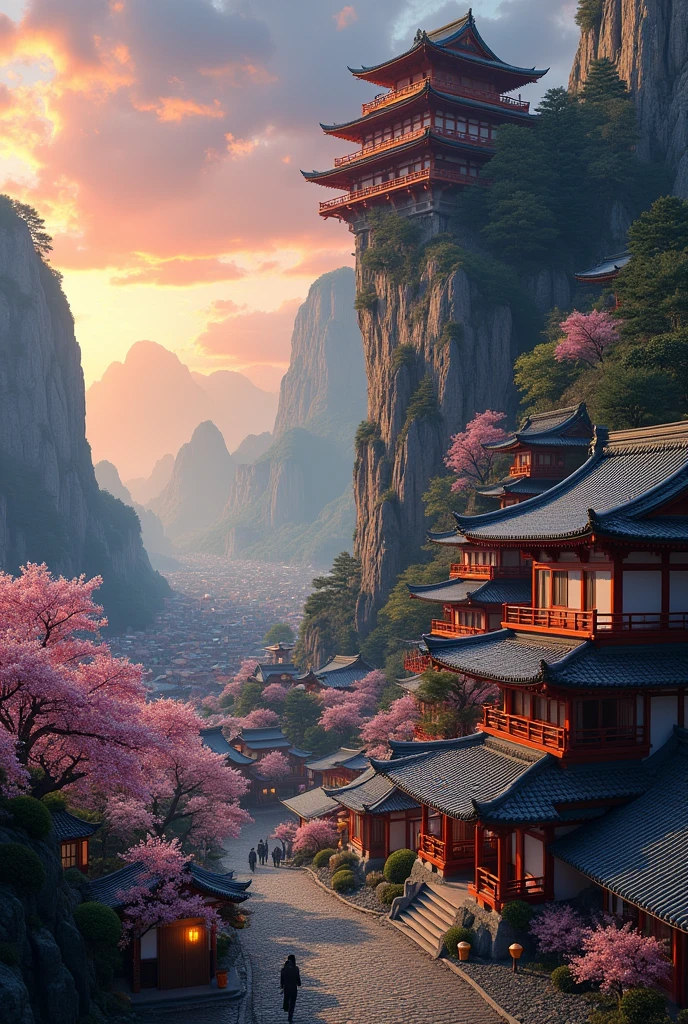 Traditional Japanese architecture, unstable, massive cliffs, tall Japanese architecture, grand
Japanese traditional townscape, intricate and complex, detailed, many