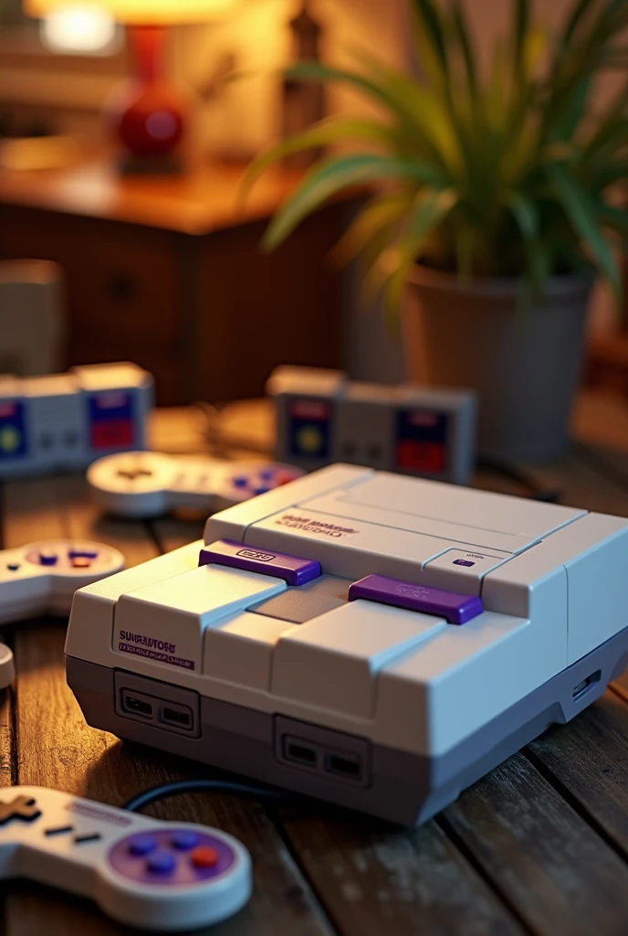 white snes with purple buttons