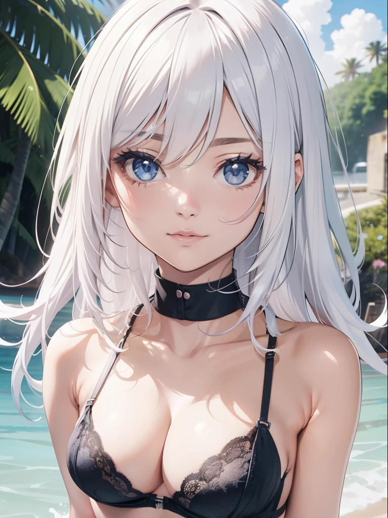 The bra is off, naked high female breasts are visible to the viewer