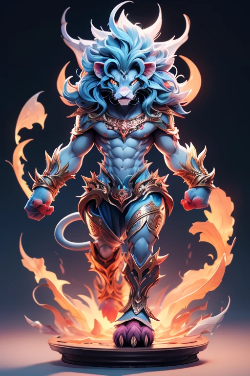 Create an image of a Spirit Lion monster, The body is transparent and can be seen through. The image is sharp and detailed., with beautiful colors.. With arms, leg, eyes, mouth, พื้นหลังสีlegว