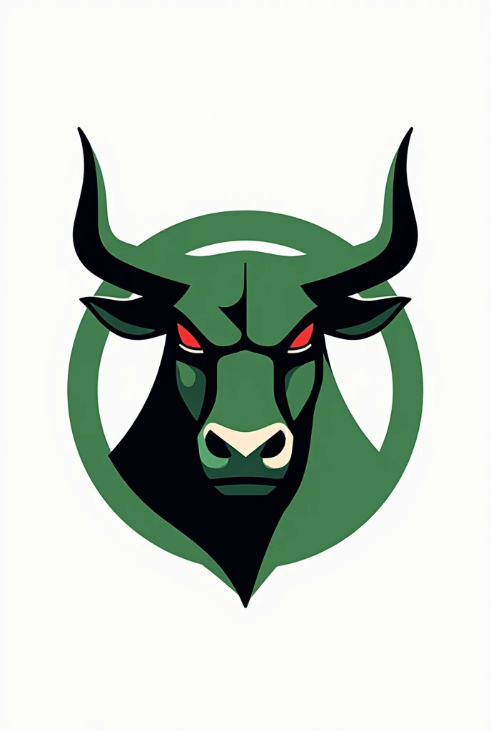 A line and shape logo of a bull face, green and black, eyes red, in a round white margin left shape like a logo, just line and shapes