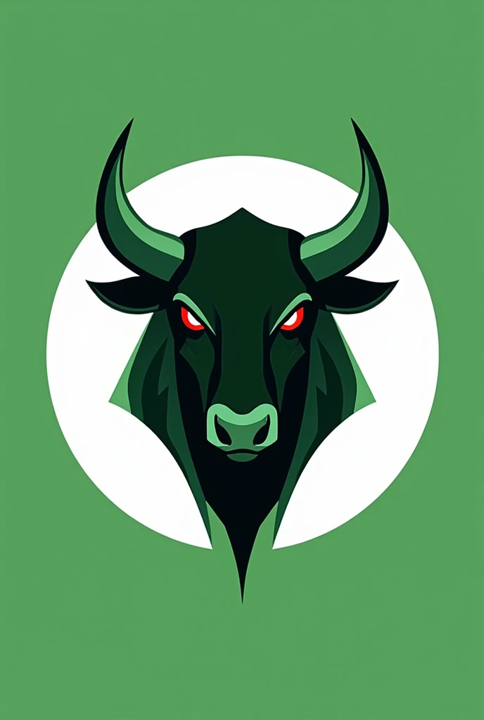 A line and shape logo of a bull face, green and black, eyes red, in a round white margin left shape like a logo, just line and shapes