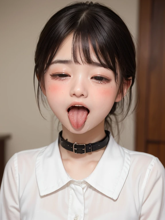 Highly detailed CG Unity 8K wallpaper, top quality, super detailed, table top, realistic, photo-realistic, Highly detailed cute housewife, 35 years old,  viewer,  blush, parted lips, Upper body , (armpit) , (sweaty) , kitchen、short hair、duck mouth、Photographed from directly above、troubled face、excited face、A face that looks like it&#39;s about to cry、handjob、Tight Skirt、tight shirt、stick out your tongue a little、look at me、Standing knees、Blowjob、Close ~ eyes