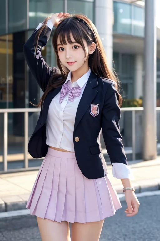 cute、high school girl、Idol、uniform、blazer、mini skirt、See-through、Fluttering in the wind