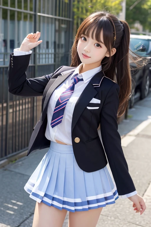 cute、high school girl、Idol、uniform、blazer、mini skirt、See-through、Fluttering in the wind