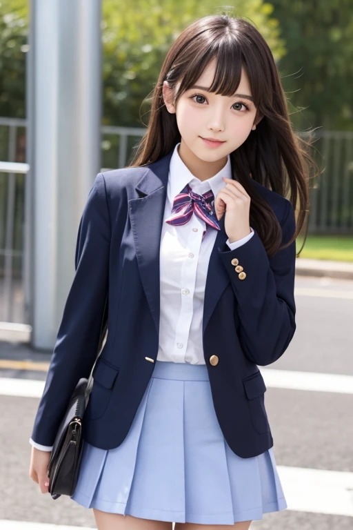 cute、high school girl、Idol、uniform、blazer、mini skirt、See-through、Fluttering in the wind