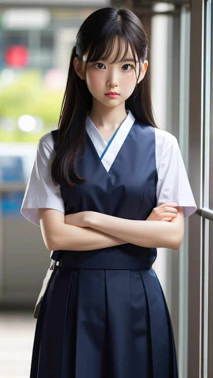 (photo practical:1.4), (hyper practical:1.4), (practical:1.3), (Smoother lighting:1.05), (Improving the quality of cinema lighting:0.9)、Natural light、Professional photos, practical portrait,(Japanese beautiful girl、15-year-old junior high school student),, Beautiful face and eyes, Very cute face, smile, vitality, vitality, (A sexy uniform with a wide open chest:1.2、The chest is open wide and her breasts are exposed、Her clothes are open and her naked body is visible、Showing her boobs、very beautiful small breasts、Beautiful cherry-colored areola、Erect nipples、Small butt、Shaved),The hem is short and the lower half of the body is visible、No underwear, (Chest Schoolgirl:1.4), (district),, Portrait of sexy girl, (View from below:1.2)、School classroom、Scenes from class、No underwear、No underwear、No bra、
