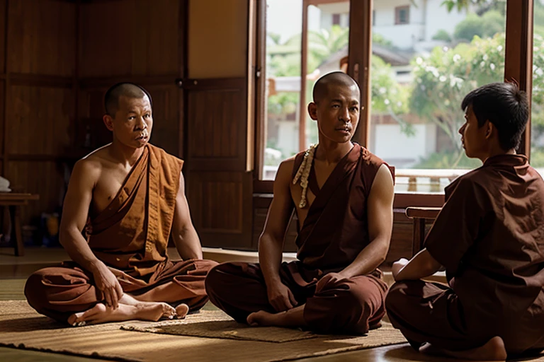 Monks from Thailand are practicing Dharma.