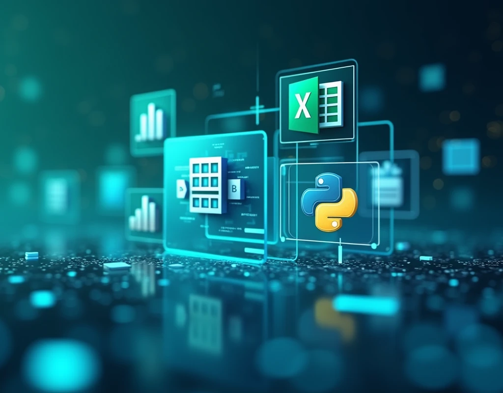 Linkedin background photo, data analysis theme, microsoft excel icon, microsoft Power BI icon, SQL icon, Python icon