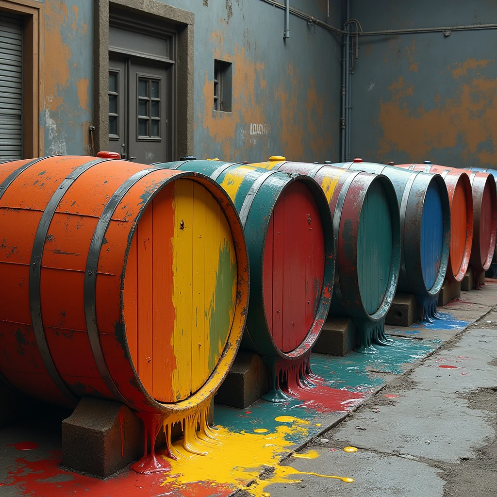 208-liter barrels in a painting process