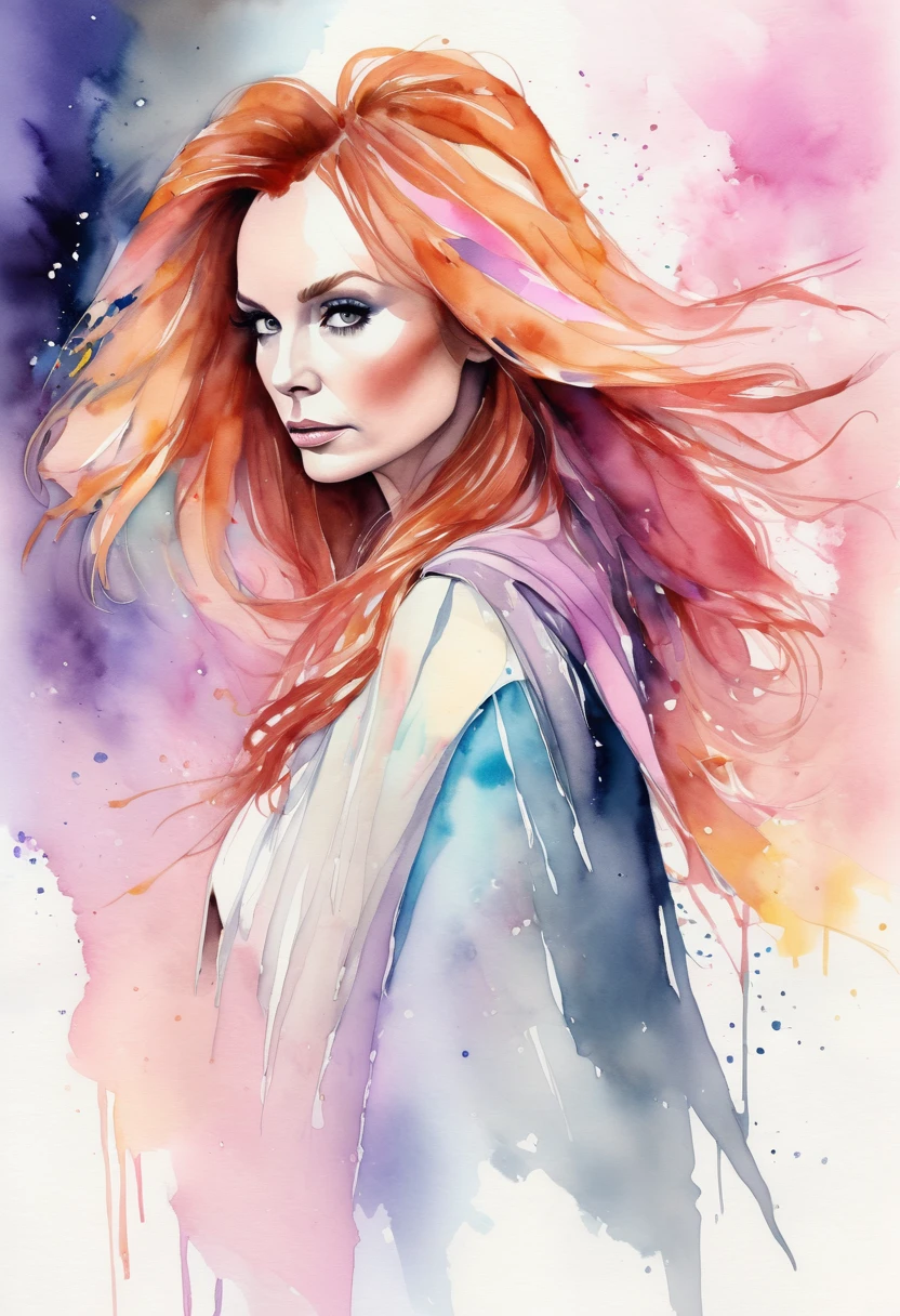 (8k, best quality, masterpiece:1.2),(best quality:1.0), (ultra highres:1.0), watercolor, a beautiful woman (Beverly Crusher), shoulder, hair ribbons, by agnes cecile, full body portrait, extremely luminous bright design, pastel colors, (ink:1.3), autumn lights,
