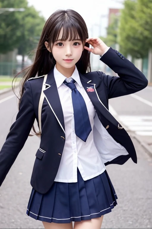 cute、high school girl、Idol、uniform、blazer、mini skirt、See-through、Fluttering in the wind