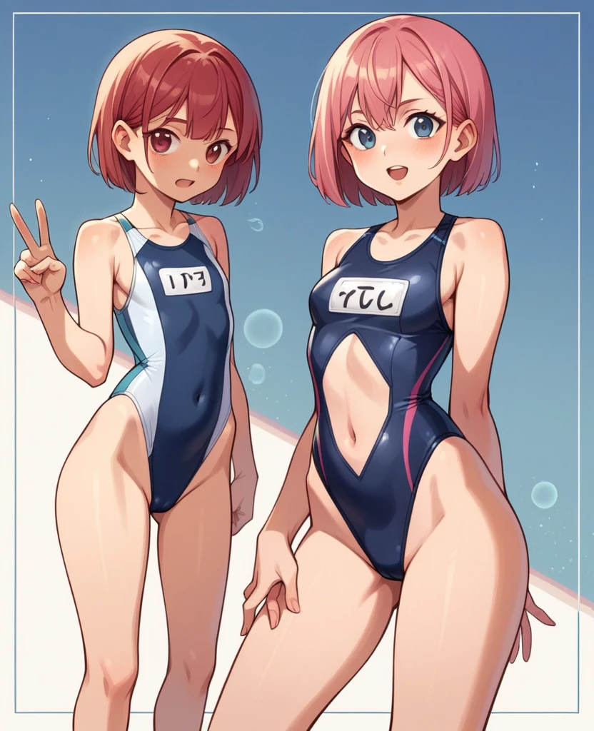 One girl, young, swimsuit, V-shaped swimsuit, swimsuit with tiny amount of fabric, obscene swimsuit, obscene design, revealing a lot of skin, exposing navel, ultra-thin V-front micro plunge swimsuit, (Black ultra-thin V-front micro plunge swimsuit)
