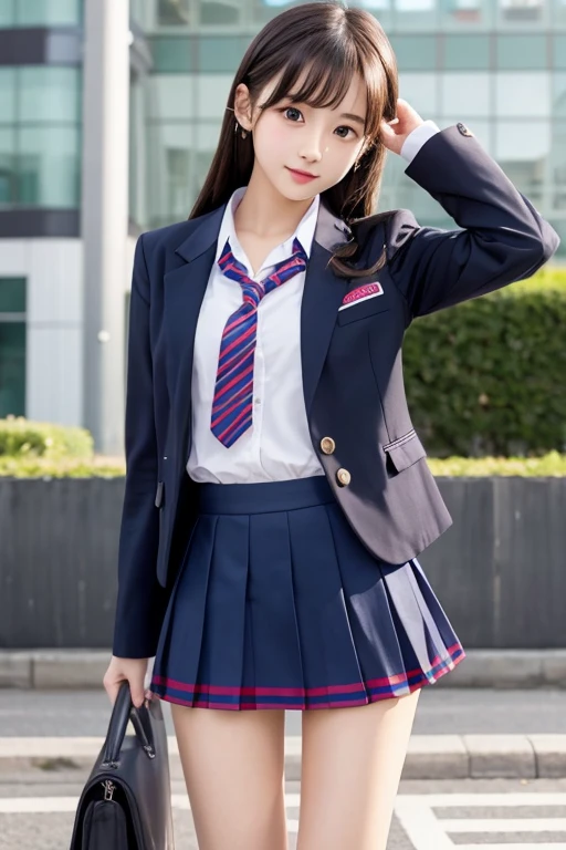 cute、high school girl、Idol、uniform、blazer、mini skirt、See-through、Fluttering in the wind