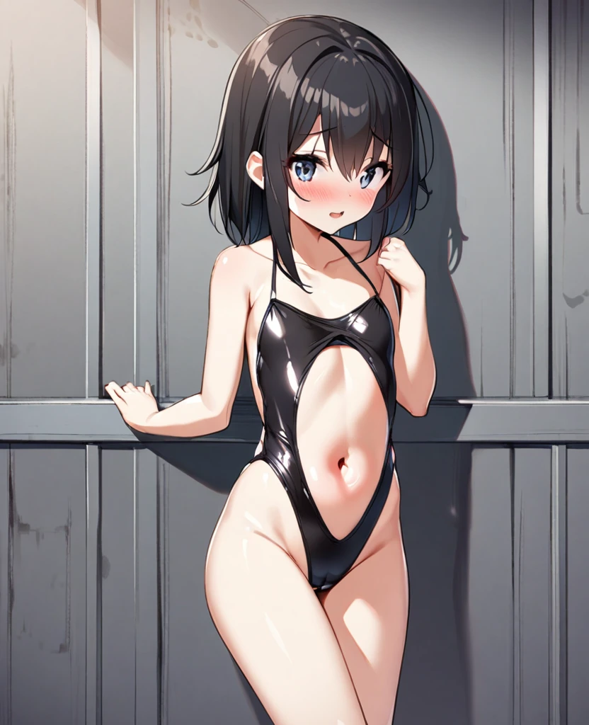 １girl,, Young, Swimsuit, V-shaped swimsuit, Swimsuit with very little fabric, Obscene swimsuit, Obscene design, Lots of skin exposure, Exposing navel, No underwear except for ultra-thin V-front micro plunge, ((Only ultra-thin V-front micro plunge)), ((Only black ultra-thin V-front micro plunge))