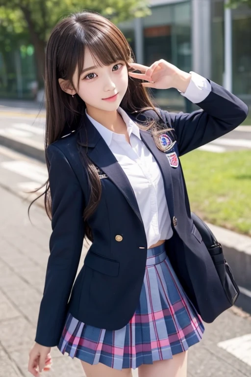 cute、high school girl、Idol、uniform、blazer、mini skirt、See-through、Fluttering in the wind