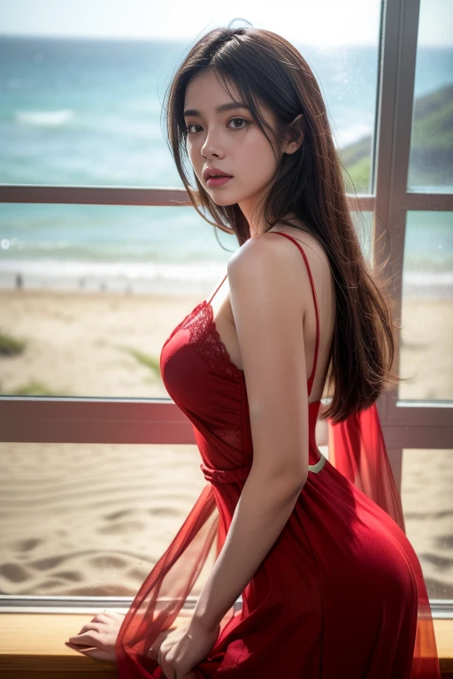 dress a beautiful girl with a perfect figure in something nice, made of available materials (((silk)), (canvas, nylon), ((fishnet)), (latex, leather), (lacy), (lace-up), (((jewelry:1.4))), (chain), bracelets, steel, pendants, ((earrings)), (sunglasses, handbag, phone, everyday items))), ((I encourage you to choose the right background for your phenomenally drawn creation)), (((Random hair color, hairstyle:1.33))), ((experiment, combine complex, multi-layered materialperiment with Armor and delicate materialperiment with the entire palette of colors and shadows)), ((anatomically correct:1.4)), ((perfect proportions:1.4)), (Increase quality:1.4), (best quality real texture skin:1.4), ( (photorealistic:1.45), (raw, 8K:1.2), (hyper realistic), (最high quality, 8K, 16K, table top, Ultra HD), (masterpiece:1.3) ), ((ultra sharp fous)), (((backlighting:1.25))), (super beautiful face:1.uper detailed face:1.5)、(detailed eyes:1.2)、(detailed lips:1.32)、(Detailed nose:1.25)、Attention to detail, Double eyelids, full bodyesbian, and if you want, you are standing, kneeling, Sitting astride a chair, ((random facial expression)), (medium Contrast), (muted colors), long leg, medium ass, ayer cut: 1.25)), ((Brightly colored clothing)), ((Lively,Active,vivaciousness)), (Erotic:1((fullcolored long dress:1.3))), (Look sideways, look up, look down), ((ultra sharp focus)), ((black_eyeshadows:1.4))、 (very dark dark red_lipstick:1.32)、(perfect round eyes)、 (brown_eyes:1.33)、 black_makeup:1.35、((very intricate design of epic long lace-up dress:1.22)), ( (beach night), (the stars are shining), (night), ((wind in your hair)) ), (firm normal full breasts:1.23),ng at viewer), ((wide shot, sideways)), ((dynamic pose:1.2))