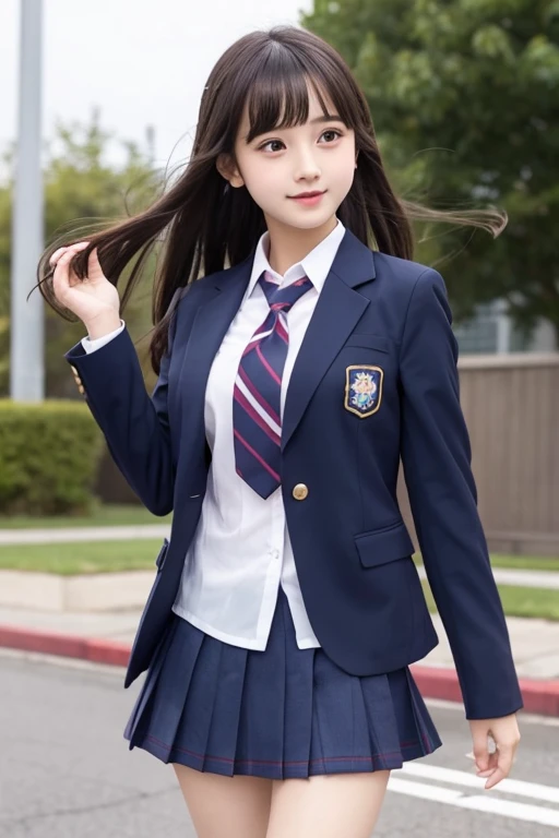 cute、high school girl、Idol、uniform、blazer、mini skirt、See-through、Fluttering in the wind