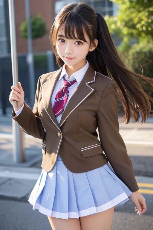 cute、high school girl、Idol、uniform、blazer、mini skirt、See-through、Fluttering in the wind