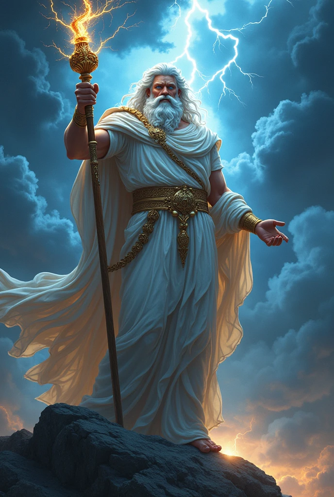 Zeus (Greek Mythology): King of the gods, Zeus is the god of the sky, lightning, thunder, law, order, and justice. He wields the powerful thunderbolt and is often depicted as the most powerful of the Olympian gods.