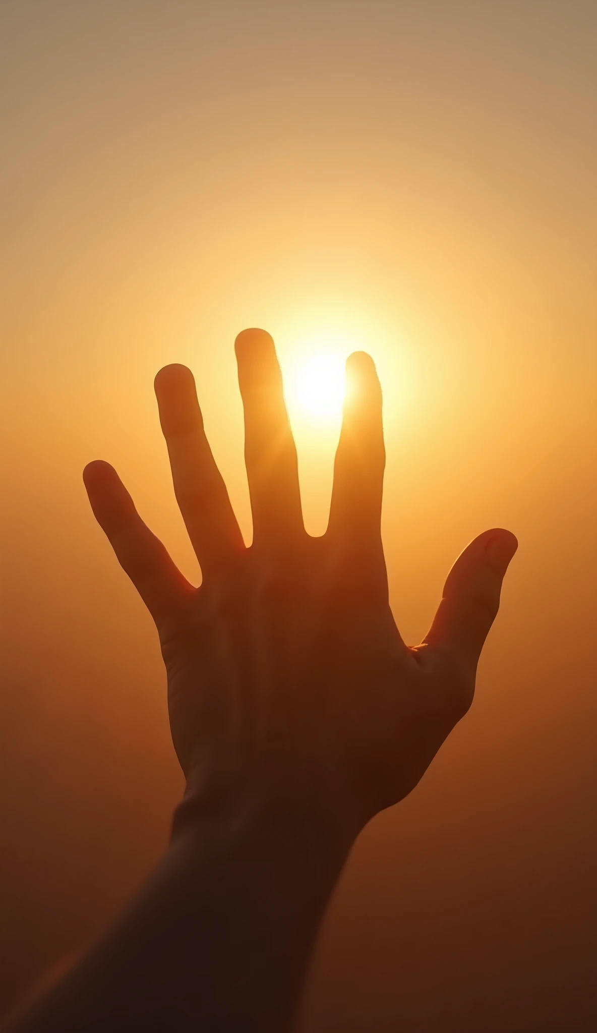 First Person View, Extending one hand towards the sun, spread your fingers wide., Blocking the sun with the palm of my hand, Hands perfectly aligned with the sun, The back of the hand where blood flows, Dazzling sunlight