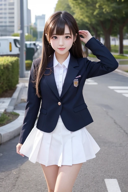 cute、high school girl、Idol、uniform、blazer、mini skirt、See-through、Fluttering in the wind