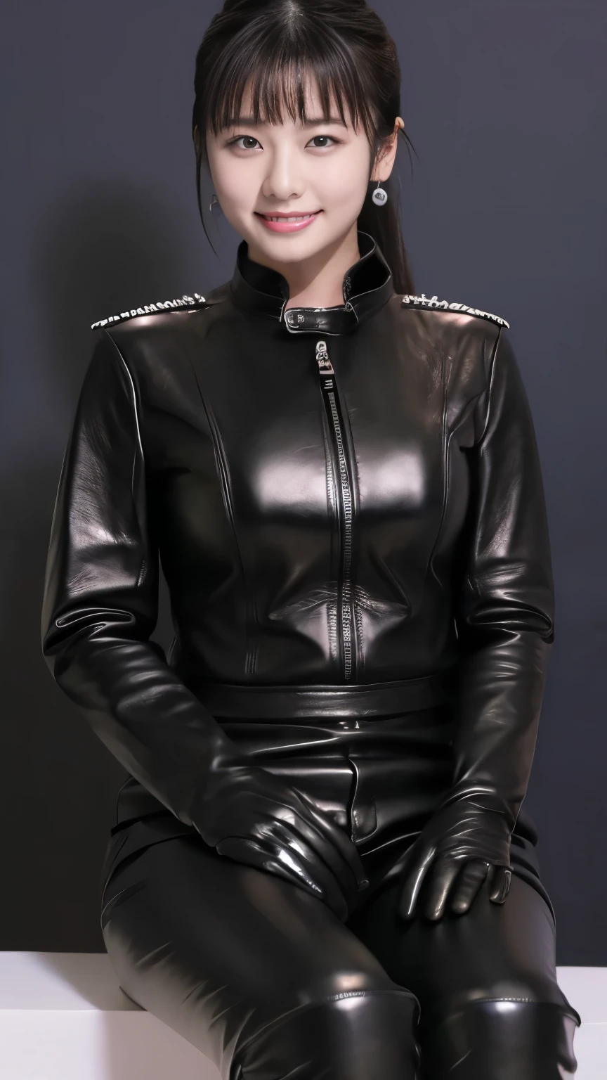 black leather rider jacket, Office in the Dark, Black leather gloved fingertips on both hands,Wearing black leather gloves,Sitting in a black leather chair、 Japanese female new recruits (Black leather gloves cover both hands) (The angle is horizontal)、Black Leather Pants,Black Leather Black Leather Pants,Black Leather Skinny Pants、very tight fit.   Long black leather boots on both feet、Black hair ponytail ((He wears black leather gloves on his hands))Full Body Photo,full body shot full body full body leather suit,☺Leather pants tucked into long boots、Full body shot from head to foot、very tight fit. If you turn in this direction。Wearing black leather gloves,Wearing black leather gloves,Wearing black leather gloves,Wearing black leather gloves,Wearing black leather gloves,Wearing black leather gloves,黒のレザーパンツが美しい😍黒のレザーパンツが美しい😍黒のレザーパンツが美しい,😍Smiling while looking at me,City lights、((Neon Cyberpunk City Street:1.3))、(Neon Light)、Detailed lighting、

Best image quality、Ultra-high resolution、(realism:1.4)、Korean Beauty Star、The most beautiful KPOP stars、face、Horny Korean Makeup、A body that makes you want to touch it、Realistic leather texture、Costume made of smooth leather fabric、The drape of the curved parts of the leather fabric、The costume is very shiny、Quality of the costume、8K Photo Quality