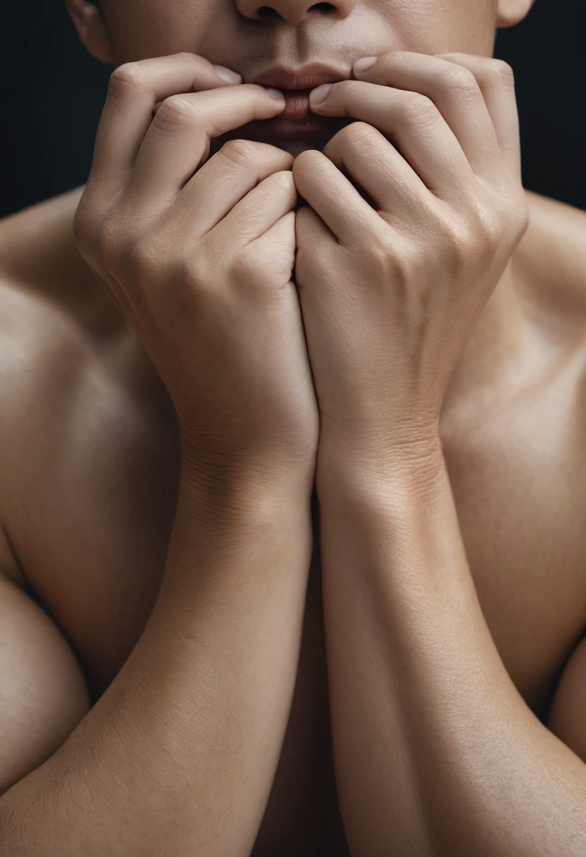 high quality portrait photo of {hands clenched}, detailed anatomy, skin pores, cinematic shot