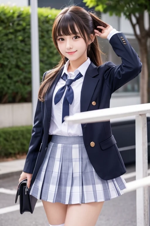 cute、high school girl、Idol、uniform、blazer、mini skirt、See-through、Fluttering in the wind