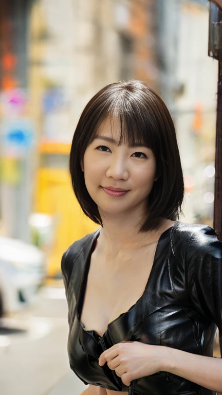 


最high quality, 8k, Vibrant, Sharp focus, high quality, High resolution, Middle-aged women, Mature Woman, 55 years old, (Whole Body Ezbian), (High heels face detail, Highly detailed eyes, Plump figure、Plump face、((big 1.6))、(((Large Breasts)))、((Black leather clothing))、Busy Street、Random Hairstyles、A kind smile、