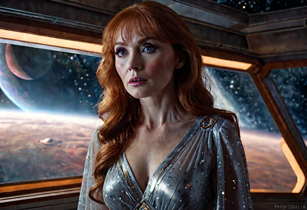 beautiful detailed eyes, beautiful detailed lips, extremely detailed eyes and face, longeyelashes, 1girl, beautiful woman Beverly Crusher, sheer nightgown, no underwear, sleepwalking, looking out starship window, ethereal cosmic beauty outside window, cinematic lighting, dramatic atmosphere, (best quality,4k,8k,highres,masterpiece:1.2),ultra-detailed,(realistic,photorealistic,photo-realistic:1.37), science fiction, dramatic lighting, moody lighting, deep space, stars, nebulas, planets
