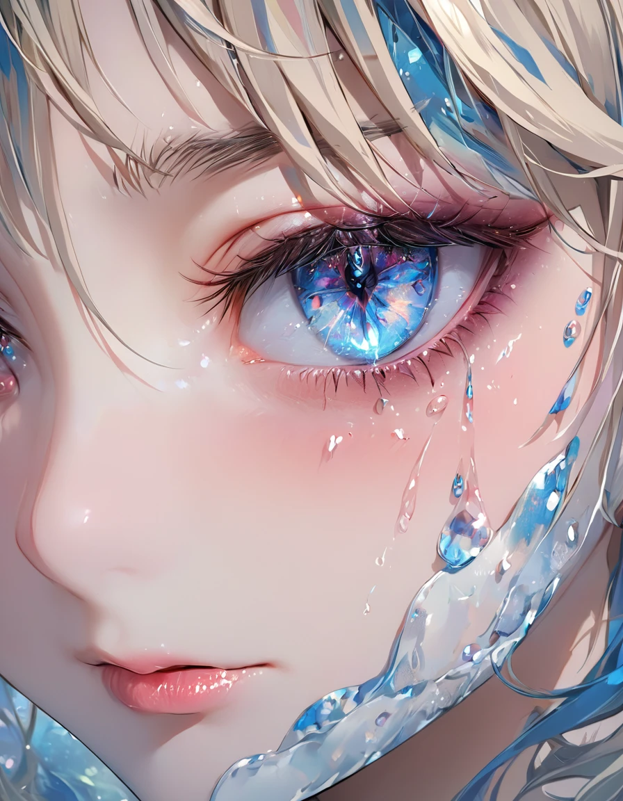 a close up of a person with blue eyes, stunning anime face portrait, cry, detailed anime soft face, beautiful anime portrait, beautiful anime face, high detailed face anime, beautiful crying female android!, realistic anime face, crying makeup, beautiful anime art, beautiful anime art style, anime moe artstyle, semi realistic anime, detailed anime art, digital anime art