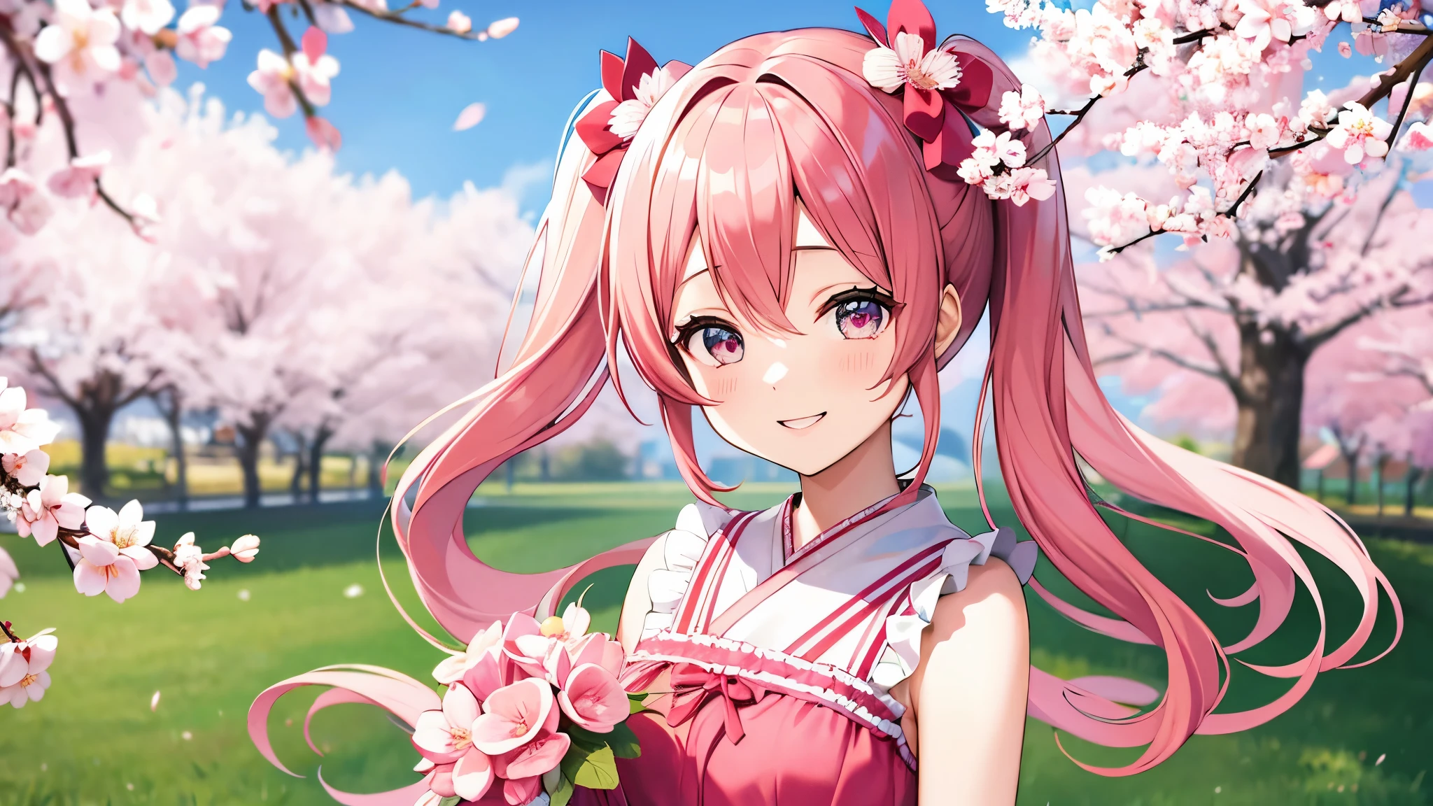 Sakura Miku、smile、Twin tails、spring、Cherry tree