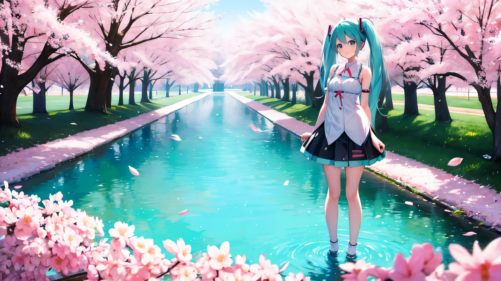 Hatsune Miku、Sakura Miku、smile、Twin tails、spring、Cherry tree