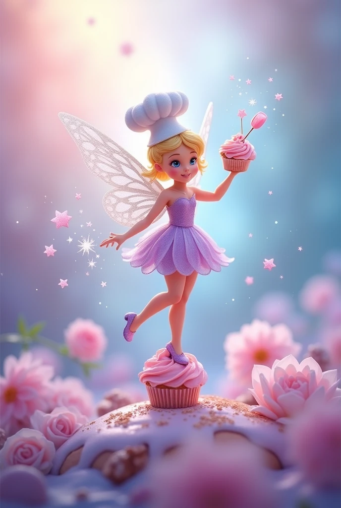 The logo should reflect an enchanted atmosphere, inspired by the magic of Disney, with a touch of sweetness and pastel colors.
Main elements:
Disney Fairy-Inspired: A fairy similar to Tinkerbell (Tinkerbell), but with her own style. She may be small, with delicate and shimmering wings in pastel tones (lilac, celestial, pink). She would wear a small chef's hat, adding a touch of baking. Her movements convey lightness, as if it were floating in the air.
Magic wand: The fairy holds a wand from which sparkles of magic dust and small stars emanate, creating a sense of fantasy. These sparkles can form a gentle arc over the business name.
Cupcake or Baking Tool: On the other hand, the fairy holds a decorated cupcake or a pastry spatula to reinforce the pastry theme