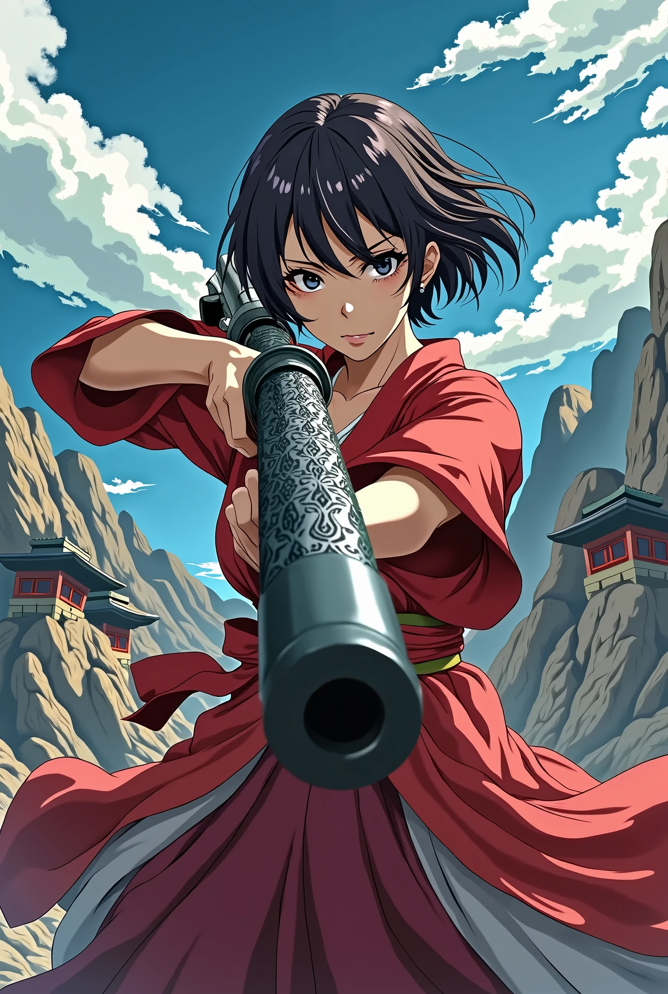 Sengoku period, female, Japanese, anime, Tanegashima, short hair
