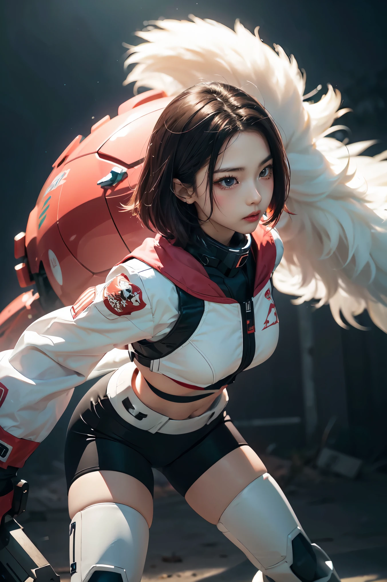 ((Red and蓝 mech girl))National wind circle,Flying nine-tailed fat skull flame ethereal toad star,Golden-black damask white rabbit fur bra,Fuchsia pink diamonds, Tulle burgundy diamond shin guard,CG ,Light orange full set of thick mechs,Giant,, Realistic secret girl rendering, detailed face of a asian girl, Reality in the secret world, Smooth CG art, Realistic. Cheng Yi, Realistic secret style, A lovely secret rendering, 8K portrait rendering, Render character art 8 K, Kawaii realistic portrait,Golden-black damask white rabbit fur bra,Fuchsia pink diamonds, Tulle burgundy diamond shin guard((ultra real detailed.mecha-girl)Mink cotton suit mech,Bright blue and white feathers gold silk shoulder pads,Shi Zhonghu Huhu female Taoist priest,Tailfire,Tattooed with,Genius ratio,Silicone texture,Short bright purple hair,3D modeling,4K,8K,16K smooth (Masterpiece, Top quality, Best quality, offcial art, Beauty and aesthetics: 1.2), Very detailed, Colorful, Most detailed, branches,mecha-girl, (Mards)mecha-girl(canyons), (Linen future mech girl), Angry fighting stance, looking at the ground, Batik linen bandana, Crane pattern long sleeve garment,Mecha Maiden Canyon(Abstract propylene splash:1.2), Dark clouds lightning background,Sprinkle with golden mech girl powder(realisticlying:1.4),Black color hair,Flour fluttering,rainbow background, A high resolution, the detail, RAW photogr, Sharp Re, Nikon D850 Film Stock Photo by Jefferies Lee 4 Kodak Portra 400 Camera F1.6 shots, Rich colors, ultra-realistic vivid textures, Dramatic lighting, Unreal Engine Art Station Trend, cinestir 800,Flowing black hair,(((Red and white mech girl))),Front view,Pure transparency,Wear boxing gloves,Ice is permeable to gas,Film light and shadow,Panorama ultra-wide angle,extremely happy,The texture of the real person is delicate,Strong visual impact,Hyper-detailing,Dream girl,Refined face,prettyeyes,high saturated,Wear reflective sunglasses with a thick gold thread,crystal-clear,Good interpersonal s