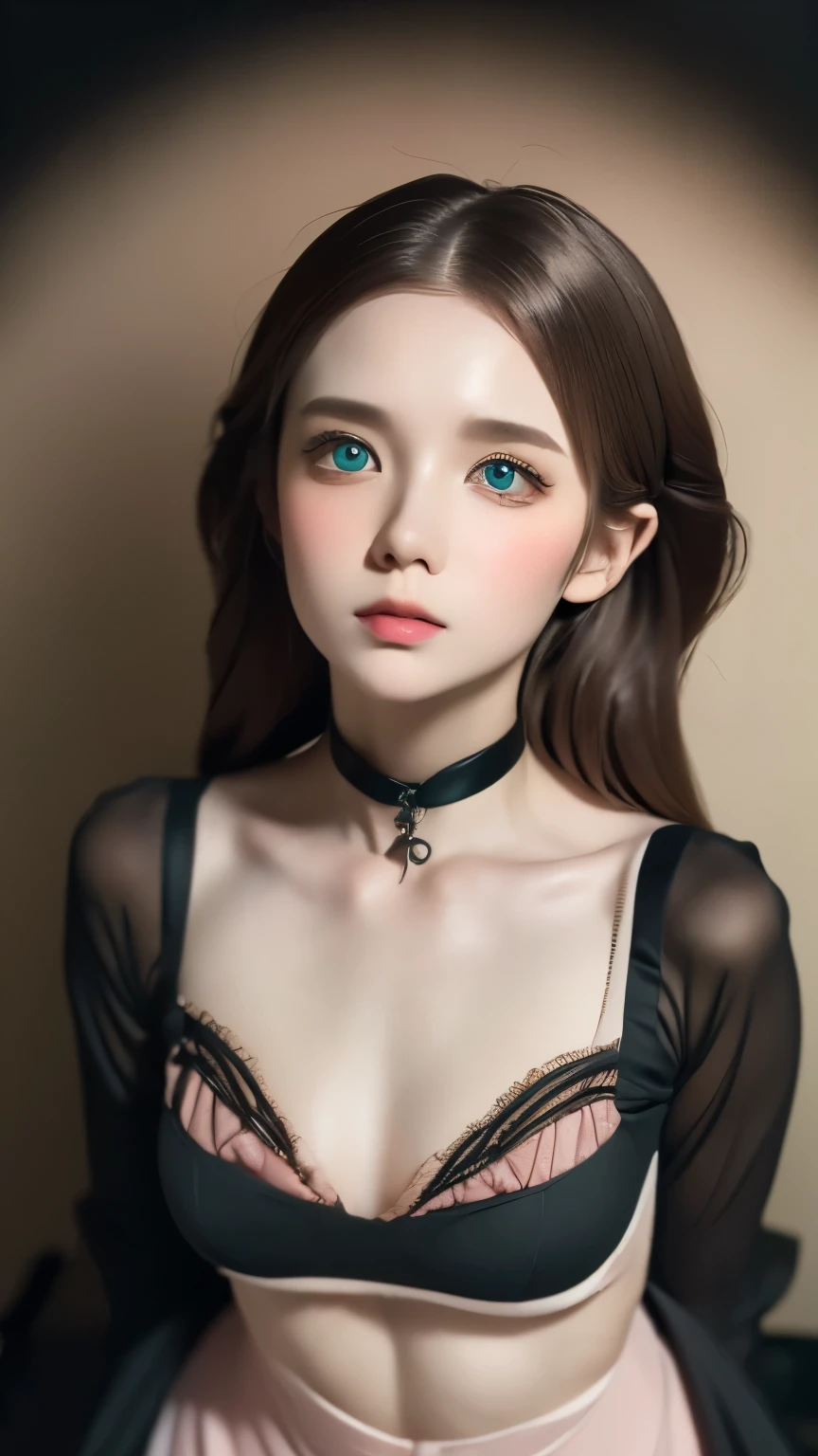 (UHigh resolution, retina, masterpiece, Accurate, Anatomically correct, Textured skin, Very detailed, Attention to detail, high quality, 最high quality, High resolution, 1080P, High resolution, 4K, 8k, 16K), (Beautiful details, Beautiful lip detail, Very detailedな目と顔), Studio Lighting, Physically Based Rendering, Vibrant colors, (Gothic Dress), (Portraiture, Shiny Hair, Glowing Skin), [Stained Glass Windows, Bokeh], (incline one's head to the side:1.5), Eye Reflexes, (blush:1.5), (Gothic art, Pale skin, From above:1.5), Monochrome,