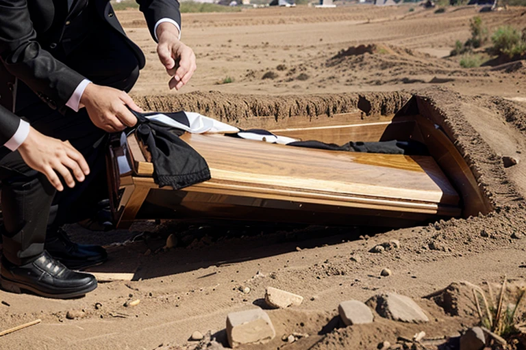 The coffin is being buried.