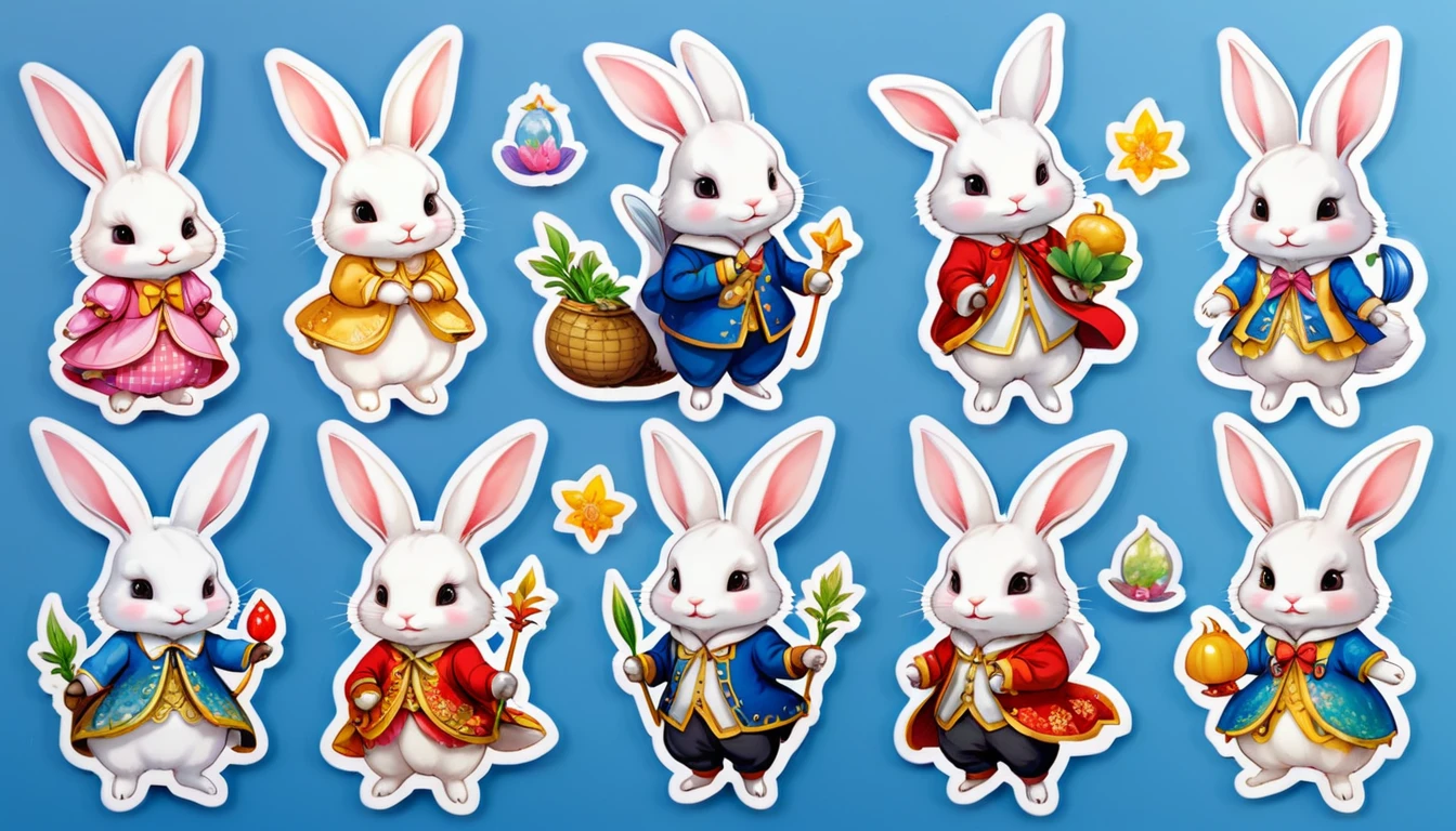 6 Stickers, Rabbit、animal、Appears in fairy tales、A rabbit wearing clothes、すべて違うRabbit、fairy tale