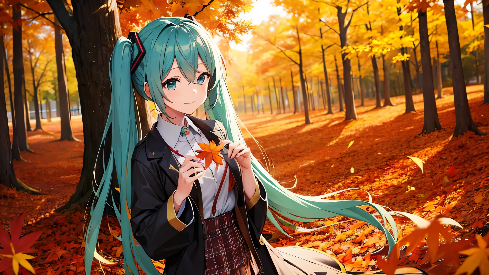 Hatsune Miku、smile、autumn、autumn leaves