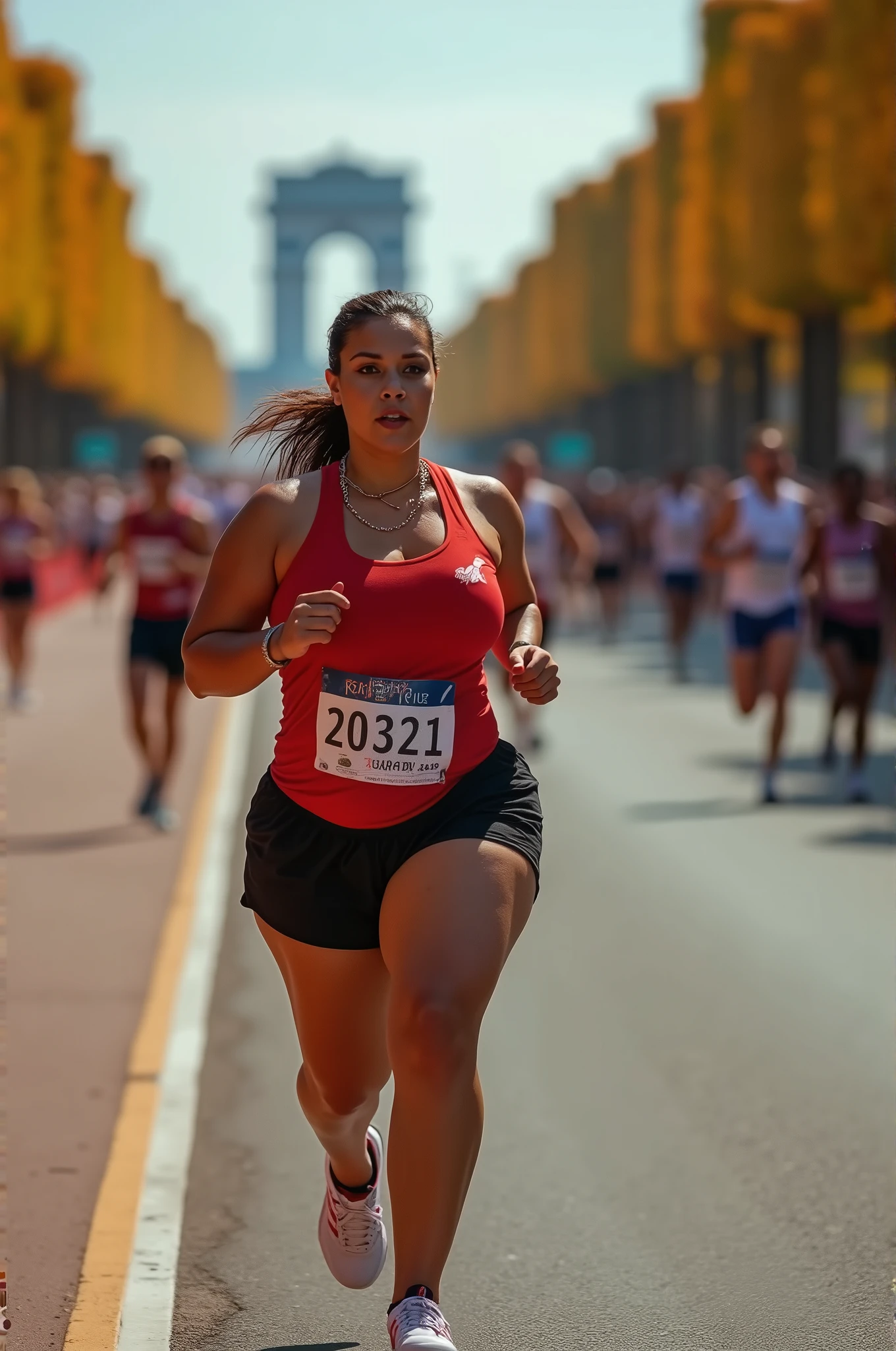 fat Olympic athlete,drone photography,professional camera angle,Olympic athlete,sweaty skin,fat females Olympic marathon race,with a large breasts, big breasts!, thicc,alluring plus sized model, fat voluptuous body,fat women marathon race on Champs Elysées paris city